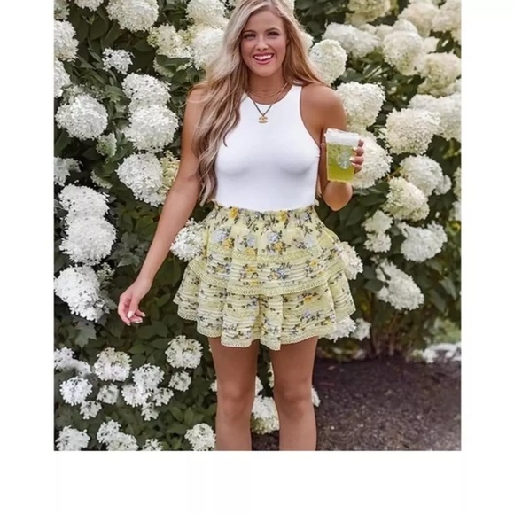 Aerie Rock ‘N’ Ruffle mini Skirt ditsy Floral Mist yellow cottage core Size S - Picture 3 of 6